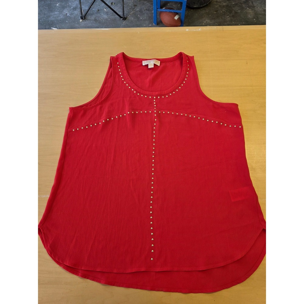 Michael Kors Red Studded Sleeveless Blouse Gold Stud Accents Size L